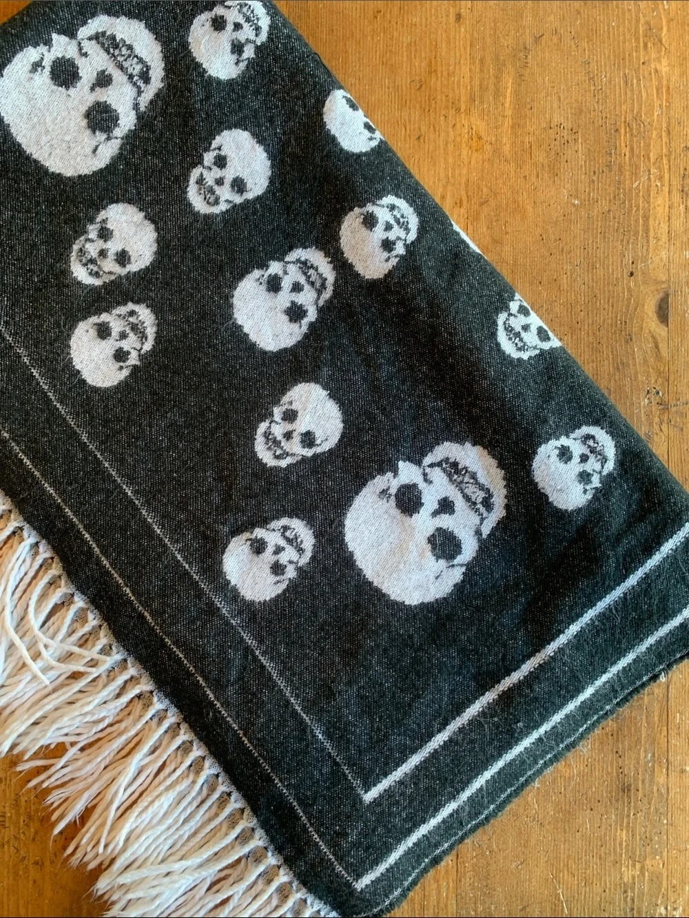 Magaschoni Skull Pattern Fringe Throw Blanket - Black & White Accent Throw